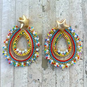 Handmade Colombian multicolor star Beaded Statement Earrings - Light Weight!